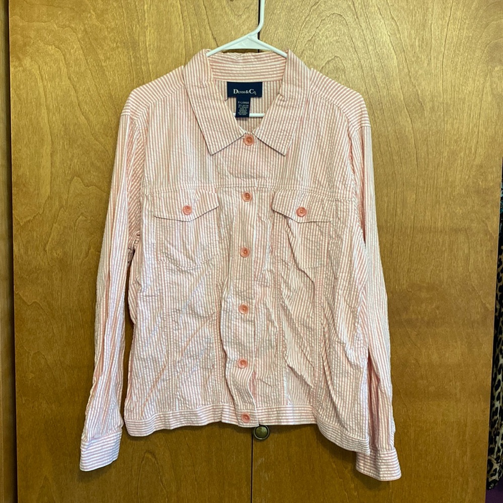 Denim & Co pink seersucker jacket size XL